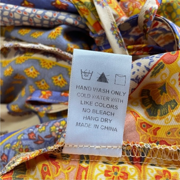 12th Tribe Multi-Color Paisley Mini Dress - Beige, Orange, Purple - Picture 8 of 13